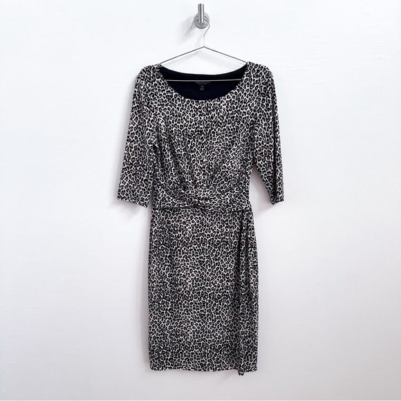 Leopard Print Gathered-Detail Midi Sheath Dress - Picture 1 of 8